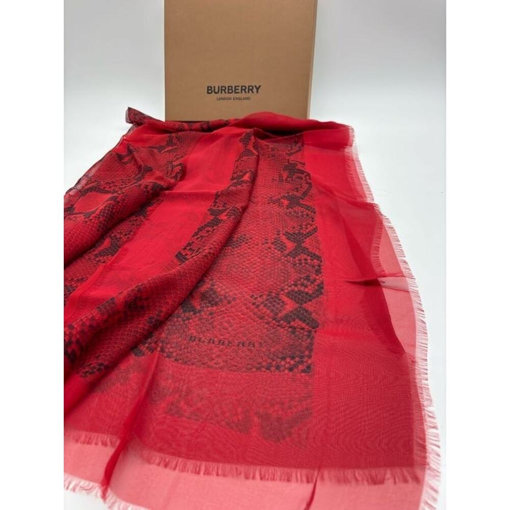 Burberry Red Python Print Sheer Silk Scarf